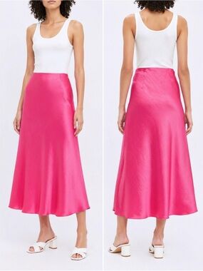 LOFT Satin Bias Midi Skirt Melrose Pink